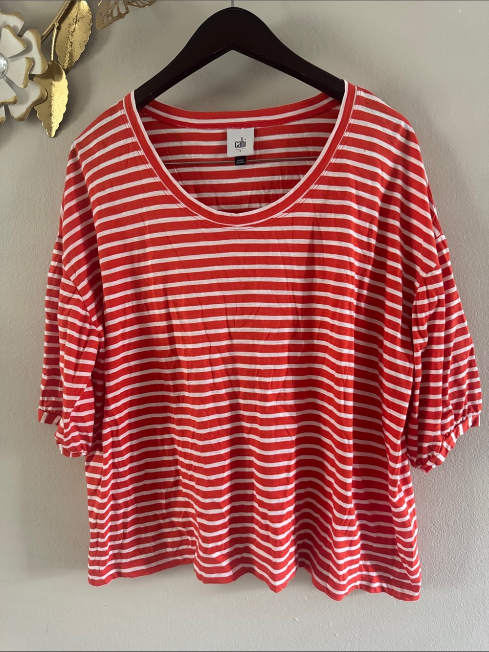 CAbi Red and White Striped Scoop Neck Top